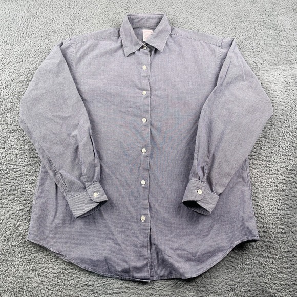 Brooks Brothers Shirt Womens 8 Blue Micro Check Cotton Button Up Classic Preppy - Picture 2 of 9